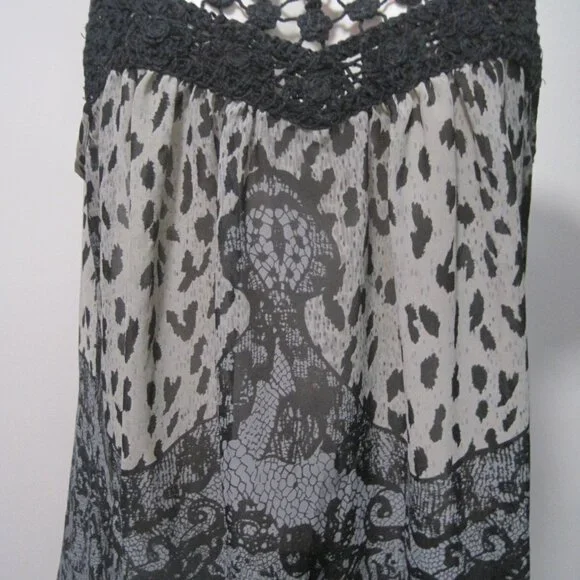 Vanity Womens Medium Sleeveless Top Sheer Polyester Dark Leopard & Lace Crochet - Picture 2 of 6